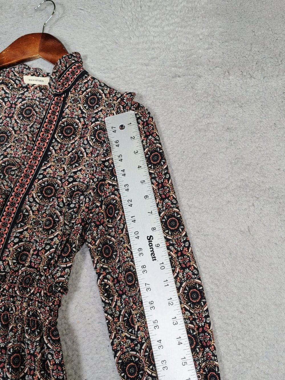 Max Studio Maxi Dress Womens S? 36" Chest Black Multi Floral Long Sleeve Cottage - Picture 4 of 12